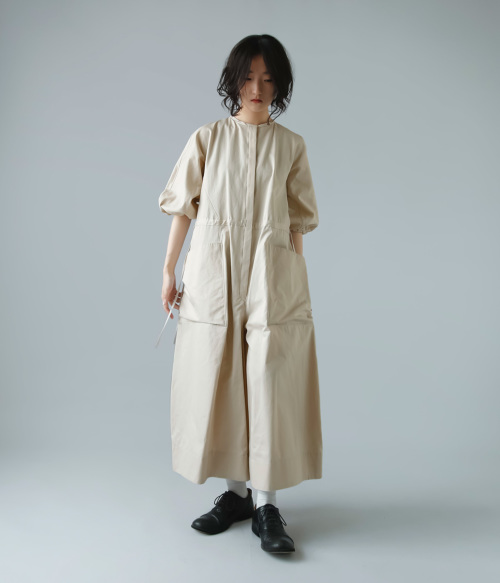 TENNE HANDCRAFTED MODERN テンハンドクラフテッドモダン コットン サテン ボリュームスリーブ オールインワン “volume  sleeve all-in-one” 0025o | iroma..aranciato