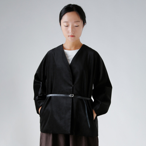 MEER. ベルベットノーカラージャケット TENNE HANDCRAFTED MODERN テンハンドクラフテッドモダン レザーベルト