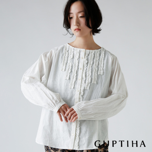 GUPTIHA グプティハ ハンド スパン コットン リネン フリル ブラウス
