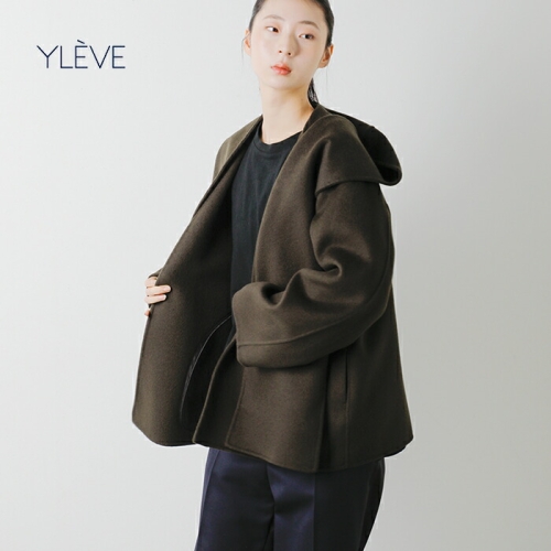 YLEVE イレーヴ SUPER100s ウール ダブルクロス フーデッドコート