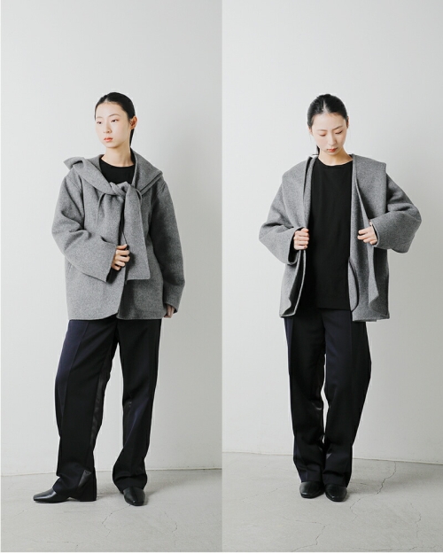 YLEVE イレーヴ SUPER100s ウール ダブルクロス フーデッドコート