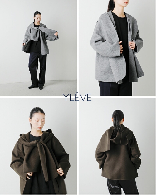 YLEVE イレーヴ SUPER100s ウール ダブルクロス フーデッドコート