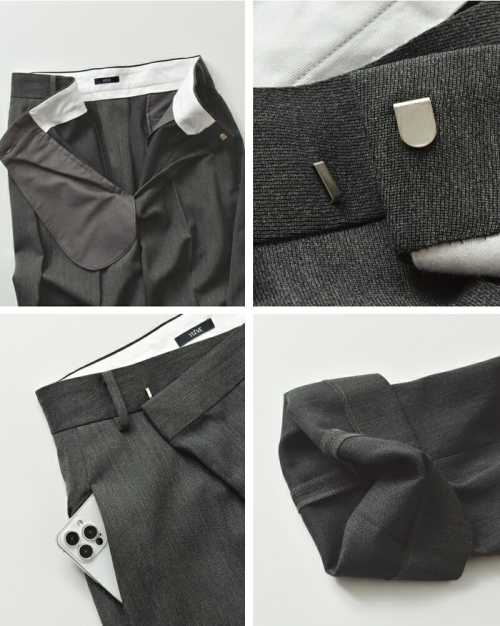 YLEVE 2/72 WOOL TRICHOTINE TROUSERS 5グレー YLEVE イレーヴ ウールトリコチン タック トラウザー パンツ “2/72