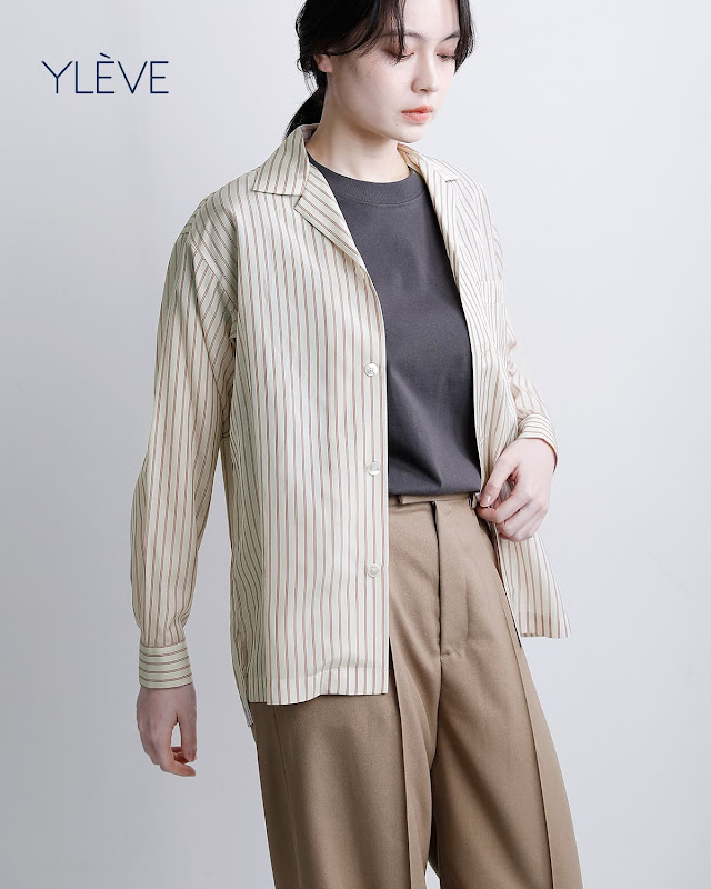 YLEVE イレーヴ ストライプ パジャマシャツ ACETATE CUPRA STRIPE