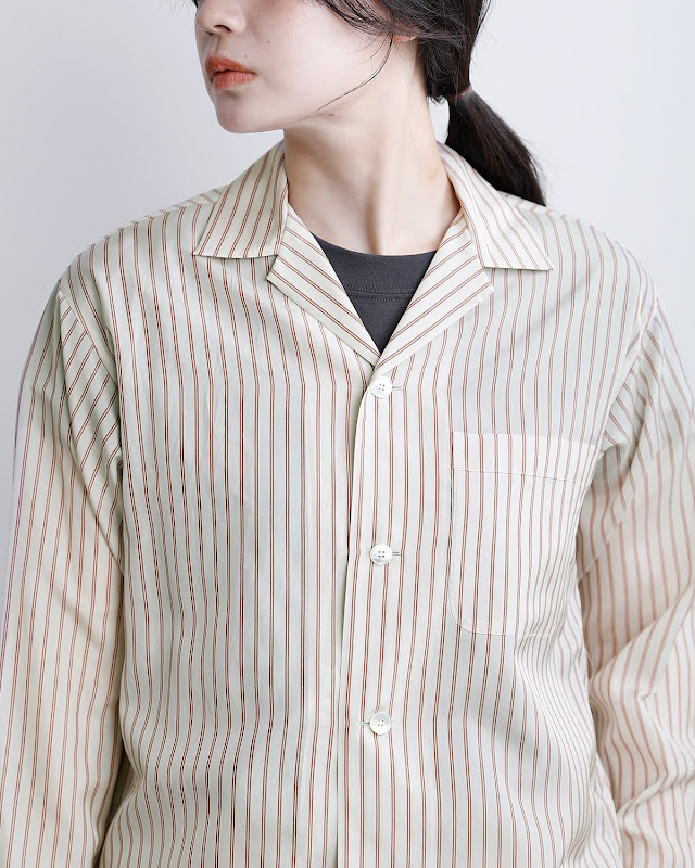 YLEVE イレーヴ ストライプ パジャマシャツ ACETATE CUPRA STRIPE