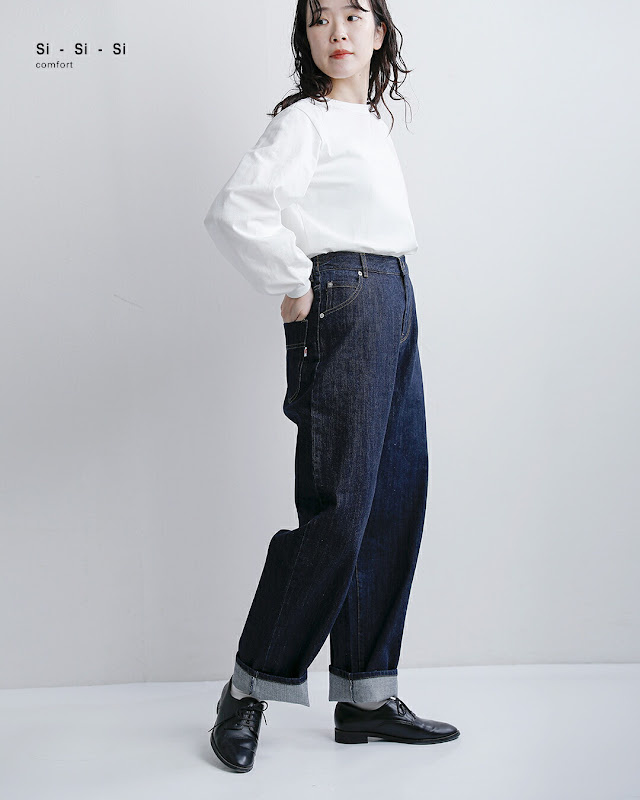 Si-Si-Si スースースー コットン ワイド ベーシック デニム パンツ