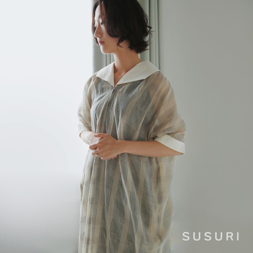 susuri ススリ コットン リネン シルク デッキ ドレス 25-212