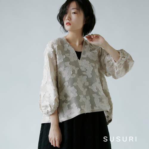 susuri ススリ リネン 和紙 ミックス シロッコ ブラウス 25-402