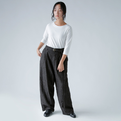 susuri　タピールパンツ　コーデュロイ　ゆったり　ロングベルト　黒　0 susuri タピールパンツ コーデュロイ ゆったり ロングベルト 黒 0