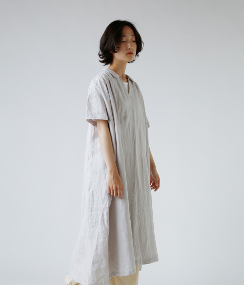 suro スロ リネン フラットカラー ショート スリーブ ドレス