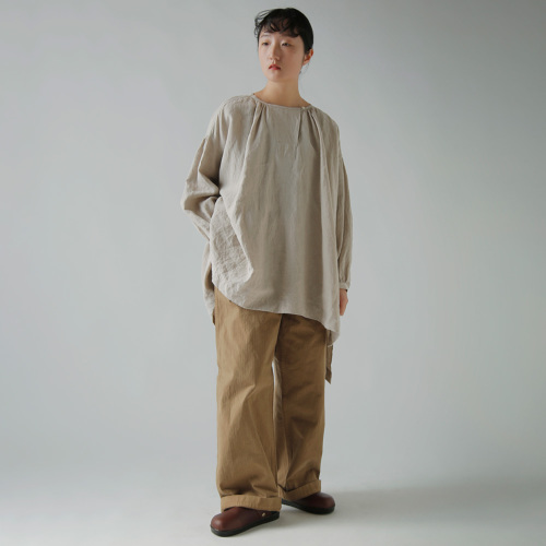 suro スロ リネン ショルダー ヨーク ギャザー チュニック 260101-02