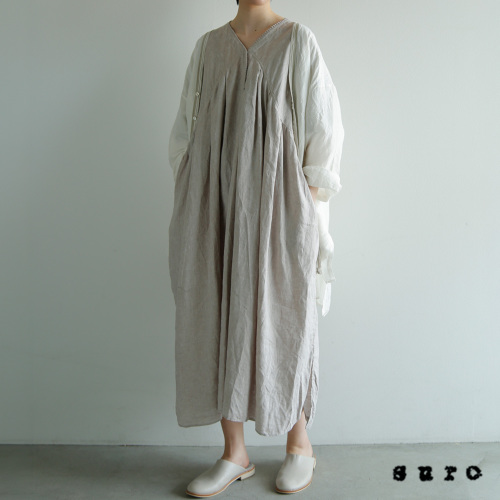 suro スロ リネン タイニー フリル 切替 タック ドレス 260301-02-03