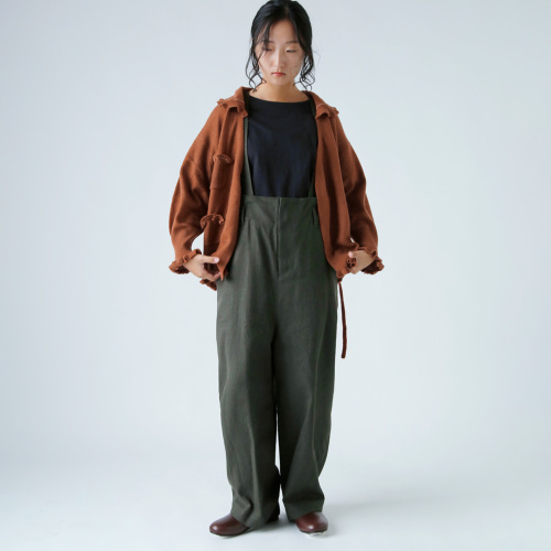 MARTAU リネン　カシュクール　ガウン ふんわりぽわん袖＊Aライン＊裾くしゅくしゅ2way＊ノーカラー＊ロング