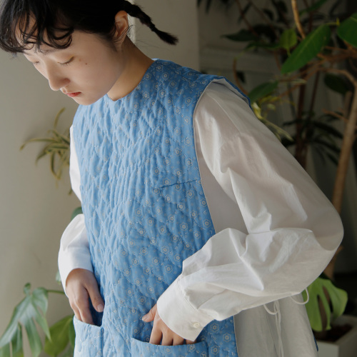 TOWAVASE トワヴァーズ リネン ダイストーンプリント ベスト “French