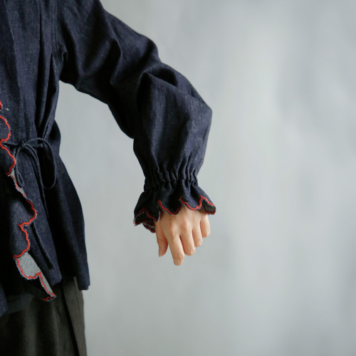 TOWAVASE トワヴァーズ コットンリネン スカラップ刺繍 デニムブラウス