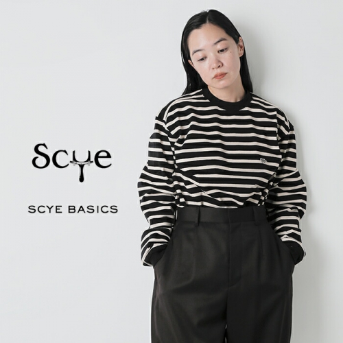 マッチ刺繍コットンJERSEY Tシャツ SCYE BASICS サイベーシックス コットン ジャージー ボーダー