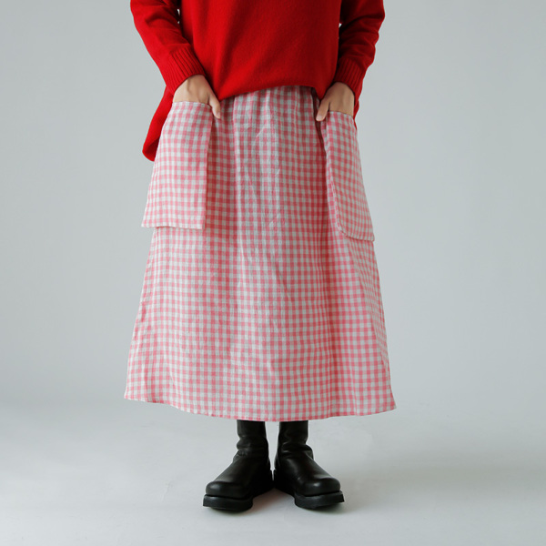 R & D.M.Co- リネン ギンガムチェック ポケット スカート LINEN GINGHAM CHECK POCKET SKIRT