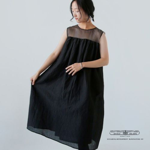 ★サマーセール★MadameH closet 黒麻ノースリーブラップドレス38 ☆サマーセール☆MadameH closet 黒麻ノースリーブラップドレス