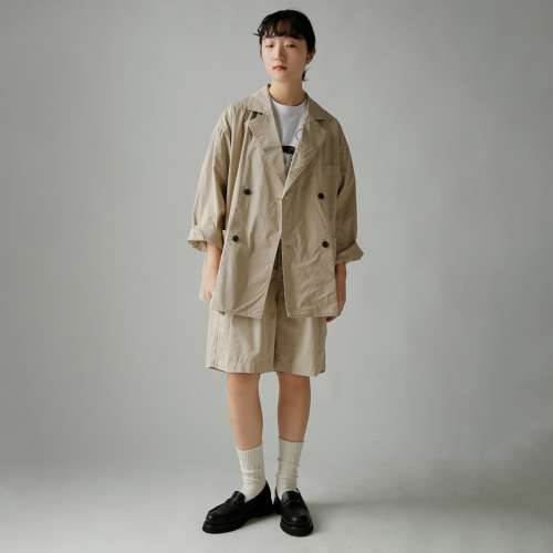 24AW TOUJOURS トゥジュー　ダブルブレストサックジャケット 白 TOUJOURS トゥジュー ガーメントダイコットン ストレッチギャバジン