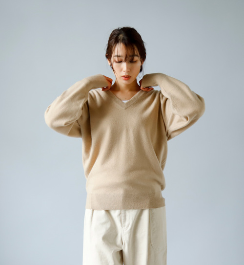Olde H & DaughterピュアカシミヤVネックニットプルオーバ