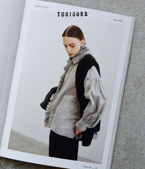 TOUJOURS フリル ワイドシャツ Cotton Triple Yarn Twill Cloth Bishop