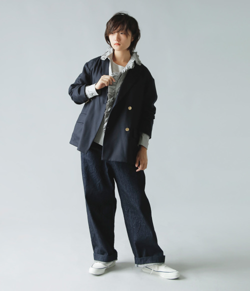 TOUJOURS フリル ワイドシャツ Cotton Triple Yarn Twill Cloth