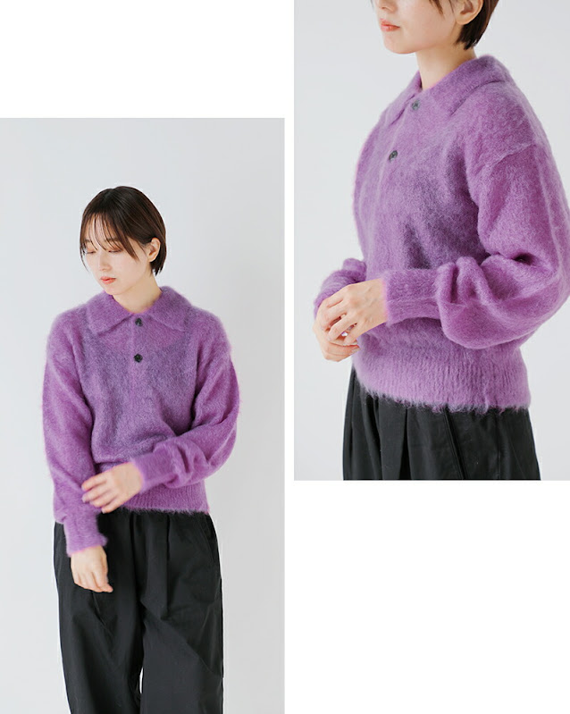 BATONER バトナー ピュア モヘア シャギー ポロ ニット プルオーバー