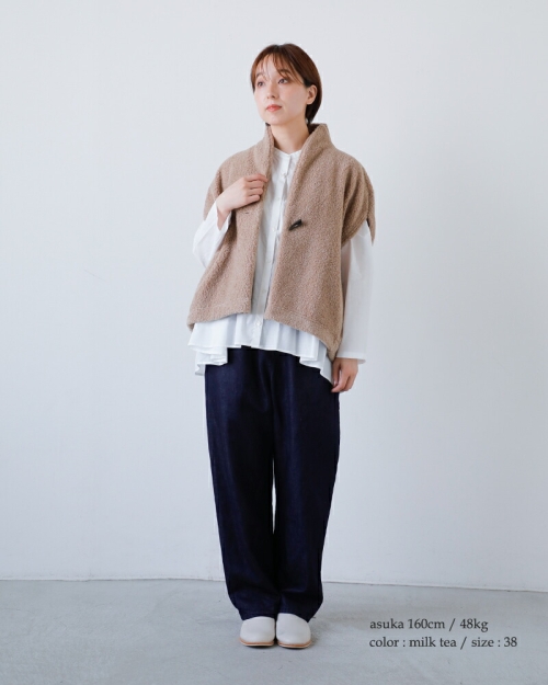 スーヒライ シープボアパイルラップジレ ベスト ウール混 38 ベージュ スーヒライ SI-HIRAI シープボアパイルラップジレ ベスト ウール混 38