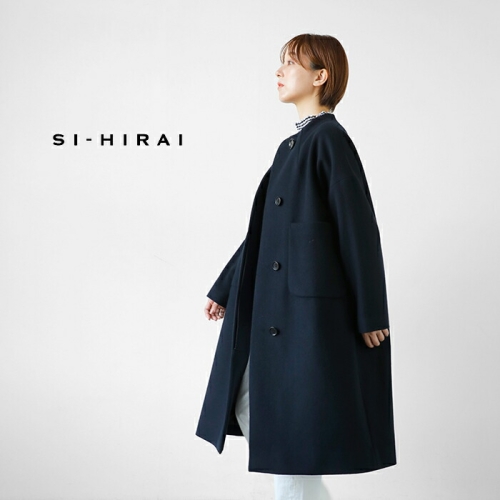 SI-HIRAI スーヒライ コットン 変形 ロング コート ベージュ 38 M SI-HIRAI スーヒライ スペシャルメルトン ラウンドネック コート