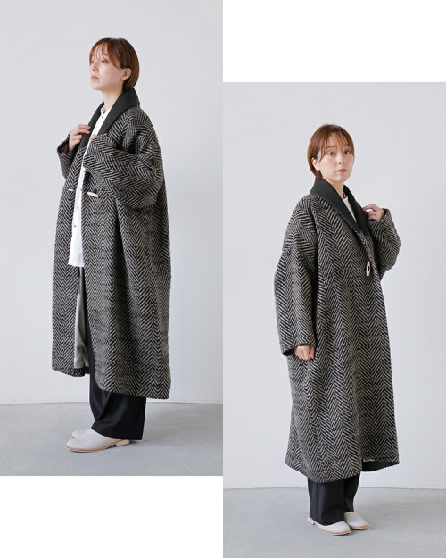 SI-HIRAI スーヒライ ウール スパーキーカルゼ/ヘリンボーン ローブ
