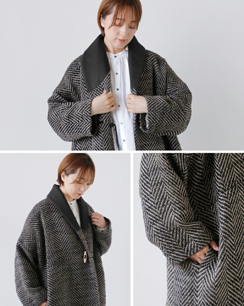 SI-HIRAI スーヒライ ウール スパーキーカルゼ/ヘリンボーン ローブ