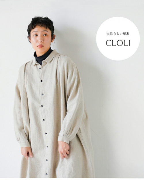クロリ CLOLI リネン タック シャツ ワンピース CLOLI クロリ リネン タック シャツ ドレス “LINEN TUCK SHIRT DRESS
