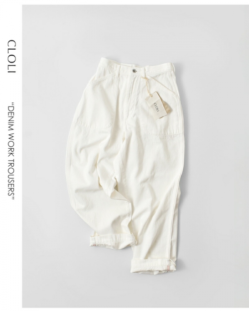 CLOLI クロリ コットン リネン デニム ワーク トラウザー パンツ