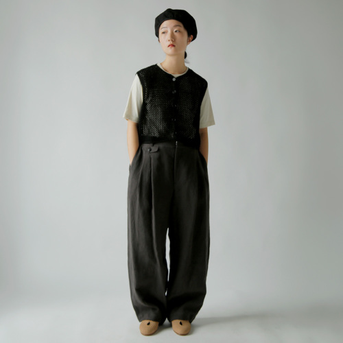 SUNNEI フロントオープンニットベスト maison de soil メゾン ド ソイル リネン オープンワーク ニットベスト