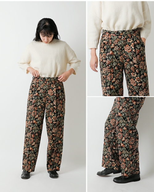 chimala チマラ フローラル ヘリンボーン トラウザー パンツ cs40