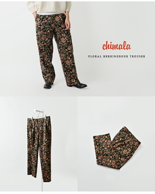 chimala チマラ フローラル ヘリンボーン トラウザー パンツ cs40