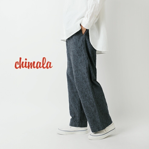 chimala チマラ ネイビー ジャガード ドローストリング パンツ