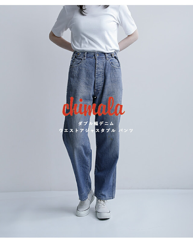 chimala チマラ ダブル幅デニム ウエストアジャスタブル パンツ cs41