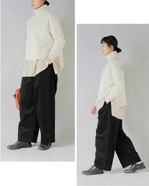 Dulcamara ドゥルカマラ モールスキン シンプル 2タック ワイドパンツ