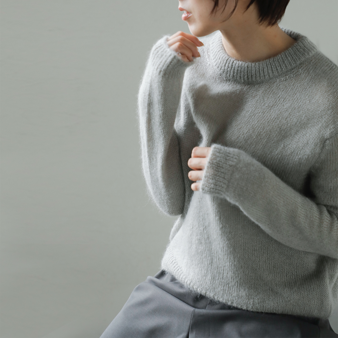 美品✨エヴァムエヴァ カシミヤ セーブル クルーネック　ニット　アイボリー 定価17600円 evam eva エヴァムエヴァ クルーネック ニットプル