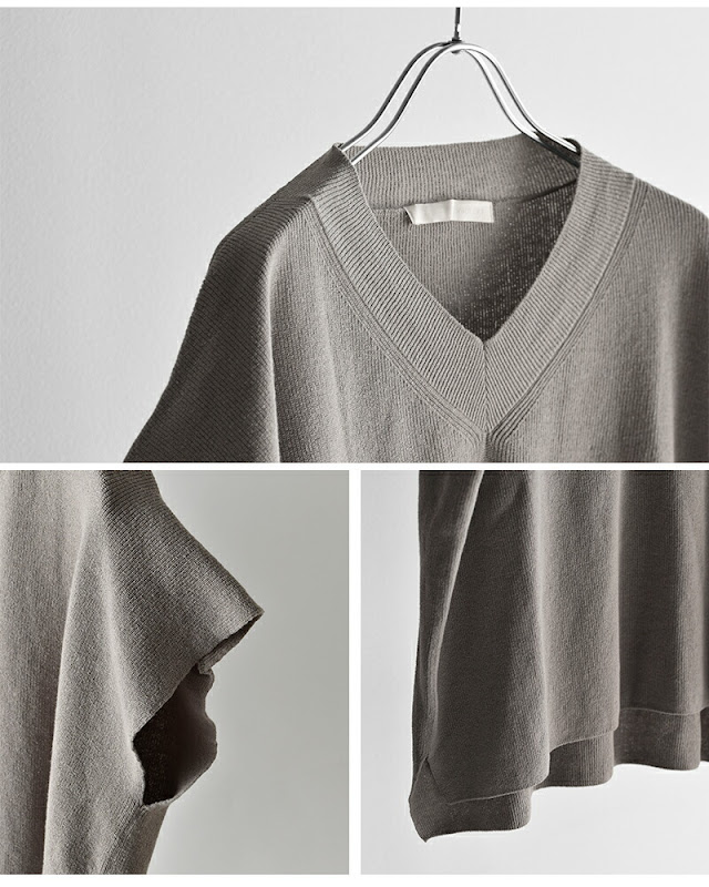 良品 evam eva エヴァムエヴァ cut&amp;sew pullover  Vネックコットンカットソー E241C142 グレー レディース 古着 中古 USED evam eva｜linen cotton V neck pullover｜ladies',tops