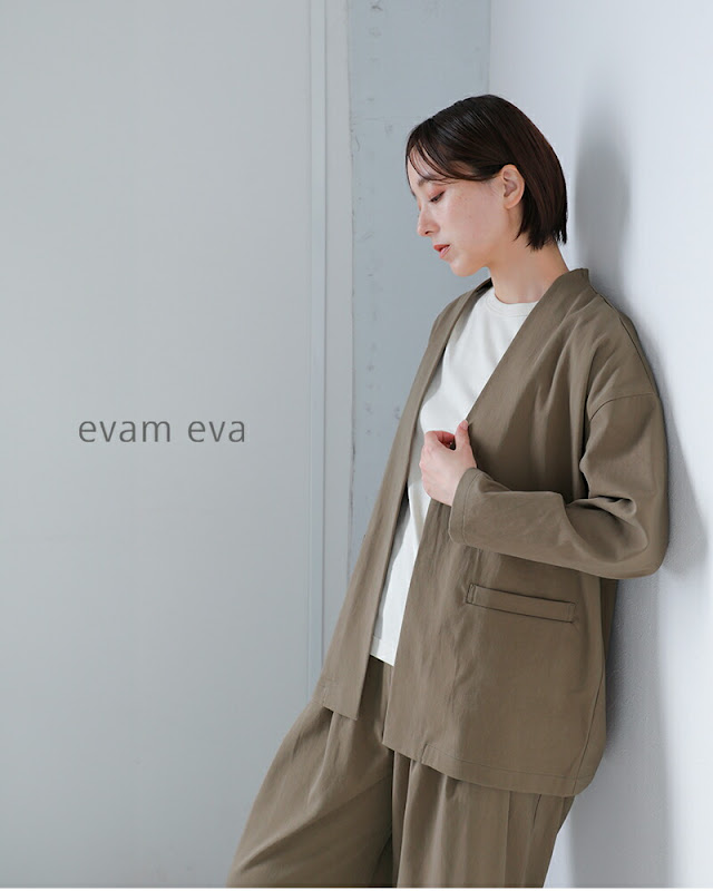 evam eva エヴァムエヴァ コットン ノーカラー ジャケット e261t059