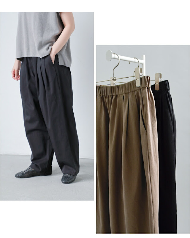 あわあわ evam eva エヴァムエヴァ コットン タック ワイド パンツ e261t060