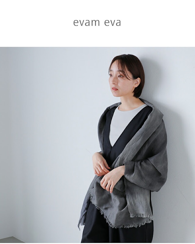 【美品】evam eva エヴァムエヴァ ブラックストール evam eva エヴァムエヴァ コットン リネン ボカシ ストール e261z065