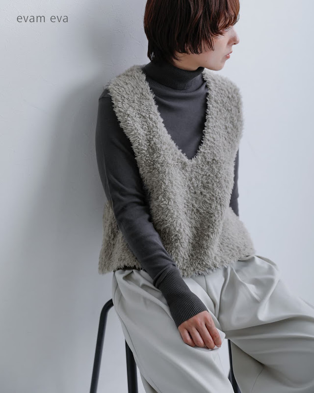 evam eva エヴァムエヴァ ベビーアルパカ Vネック ニットベスト