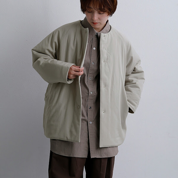 evam eva ウール パデッド ノーカラー ショートコート