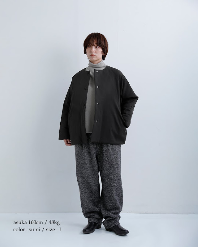 evam eva エヴァムエヴァ ウール パデッド ノーカラー ショートコート