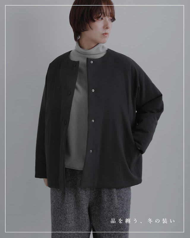 evam eva エヴァムエヴァ ウール パデッド ノーカラー ショートコート