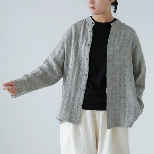 atelier naruse アトリエナルセ リネンツイード バンドカラー シャツ