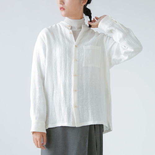 atelier naruse アトリエナルセ リネンツイード バンドカラー シャツ